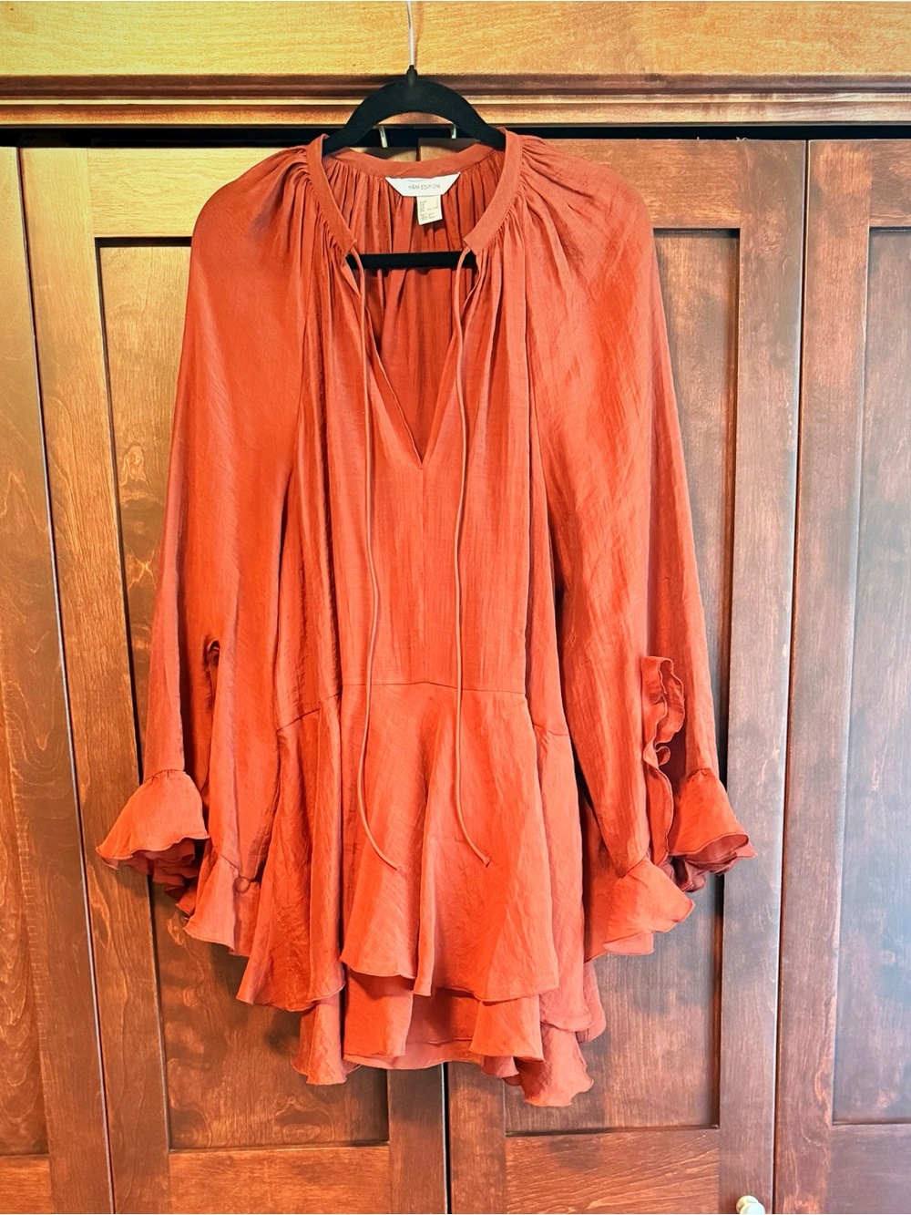 H & M Edition Flowy Ruffle Tie-Neck Tunic/Dress in Deep Rust - Picture 3 of 3